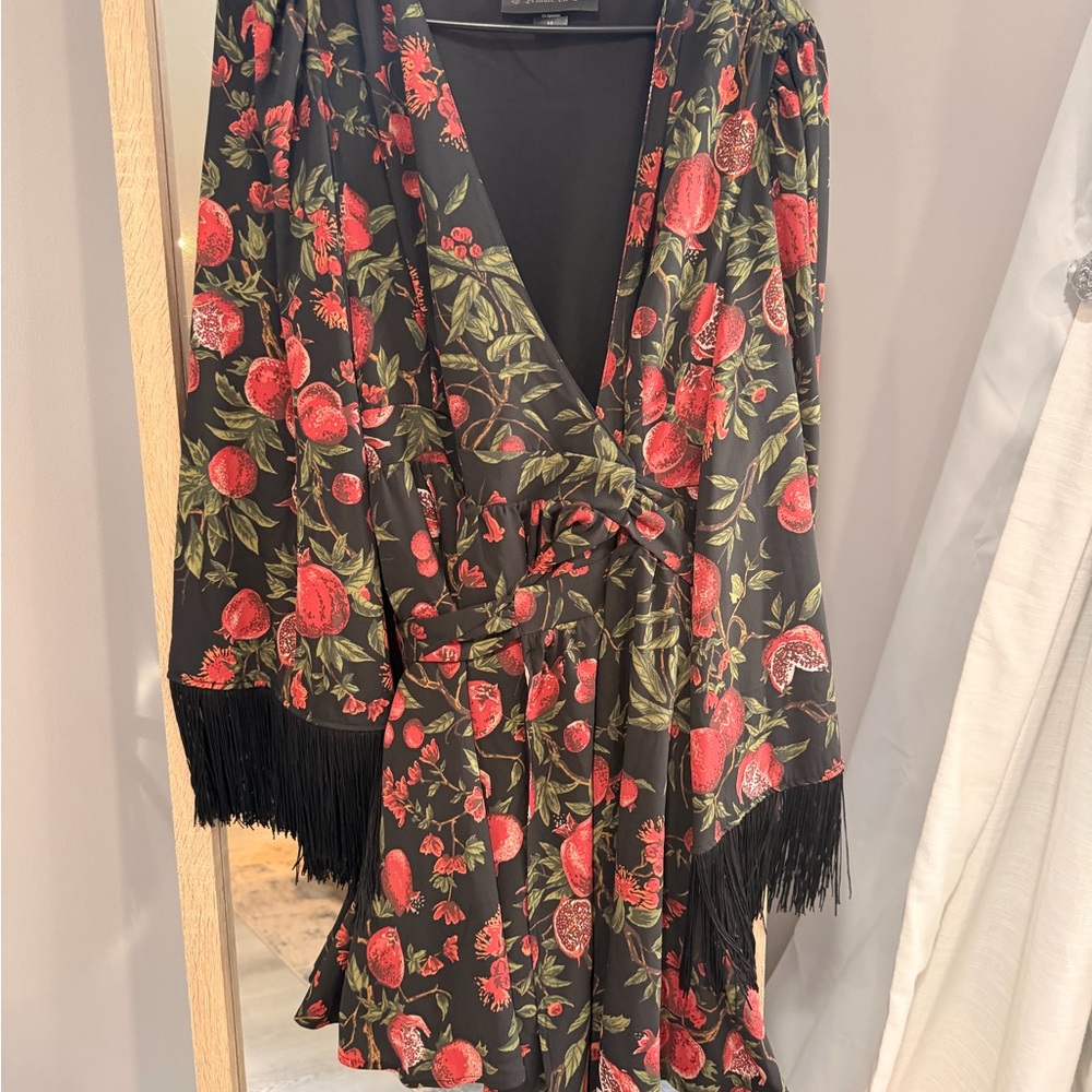 Styx Wrap Dress with Fringe in Pomegranate Print - Picture 2 of 4